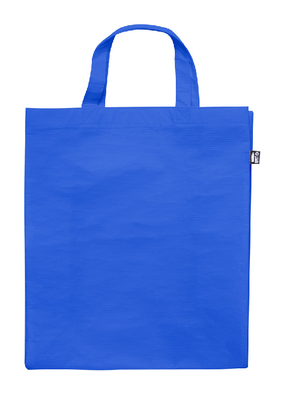Sac shopping polyester RPET laminé - soufflet, anses courtes, 110 g/m² - labélisé RPET_0