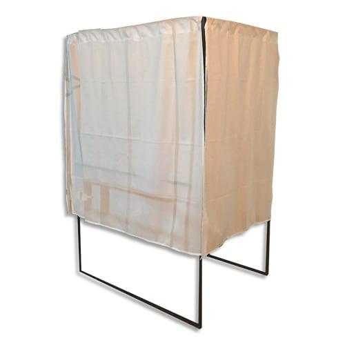 Viso Isoloir pour élections PMR - acier noir - rideau blanc ignifugé - L100 x H200 x P130 cm - tablette amovible L96 x P20 cm_0