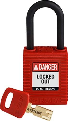 BRADY (NYL-RED-38PL-KD) - Cadenas de condamnation Safekey en nylon avec anse en plastique - Clés uniques et design durable_0