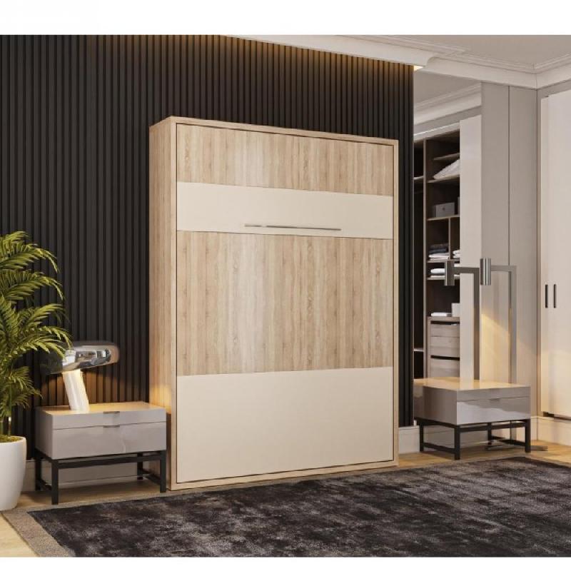 Armoire lit escamotable Mykonos - chêne / beige - couchage 140x200 cm - éclairage LED intégré et fabrication européenne_0