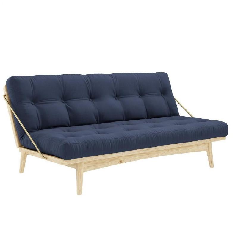 BANQUETTE FUTON FOLK EN PIN MASSIF COLORIS MARINE COUCHAGE 130 X 190 CM._0