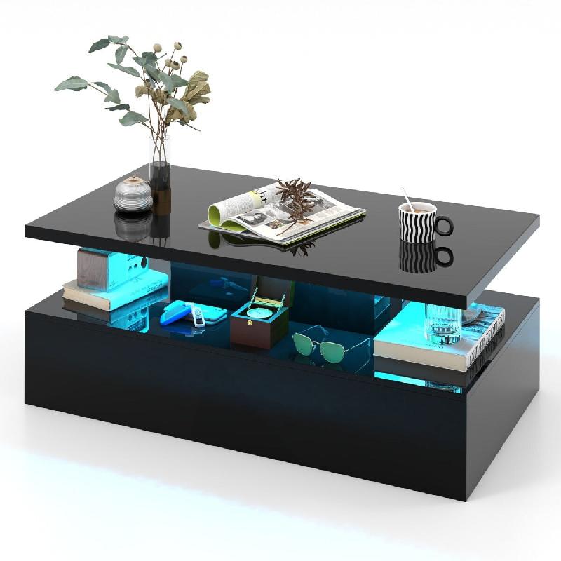 Helloshop26 - Table basse 2 niveaux 110 x 60 x 40 cm avec lumières led multicolores design contemporain en MDF noir brillant 20_0013744 - 30002279030_0