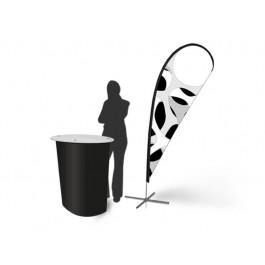 Stand comptoir et drapeau - Kit complet avec impression offerte - Dimensions 80x95x40cm et 60x200cm_0