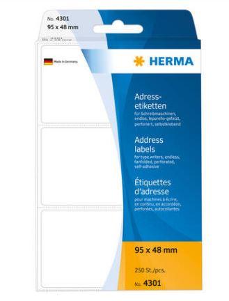 Étiquette d'adresse pour machines à écrire - en accordéon, 95 x 48 mm, référence 4301 - papier mat certifié FSC® Mix Credit_0