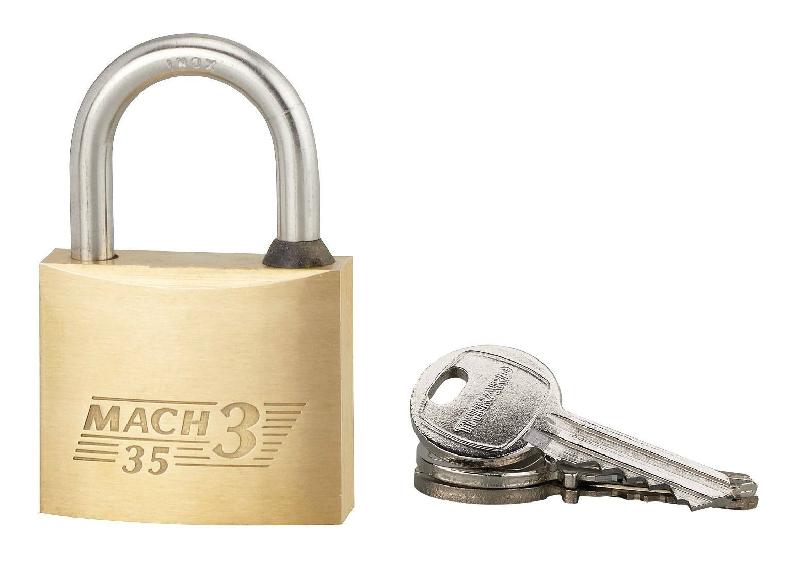 Cadenas à clé Mach 3 - 35 mm - Corps en laiton monobloc - Usage extérieur - Sécurité optimale_0