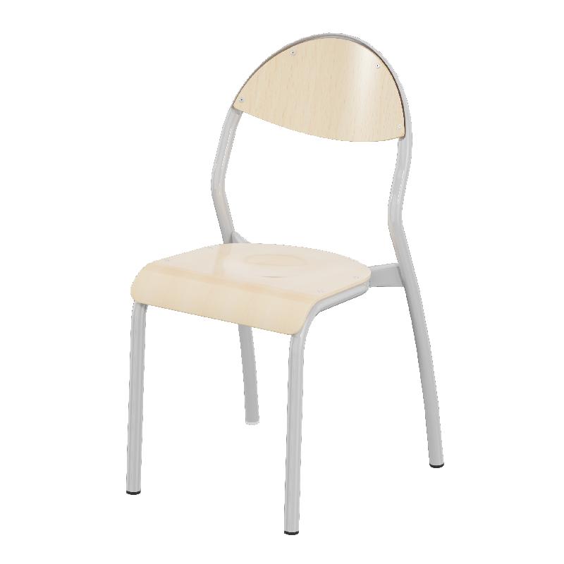 Chaise scolaire empilable - 4 pieds en hêtre et piètement époxy gris alu RAL 9006 - Normes NF et environnementales_0