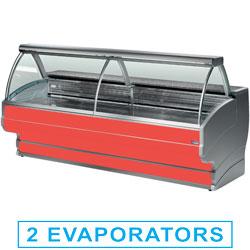 Comptoir vitrine réfrigéré à vitre bombée avec réserve - modèle TO35/B1 - structure en acier inox et verre trempé_0