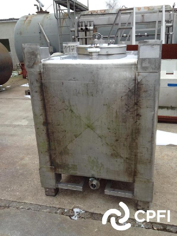 Container (IBC/GRV) inox carré 1000 L - CON001 - Trou d'homme ovale, Entrée dessus, Vidange_0