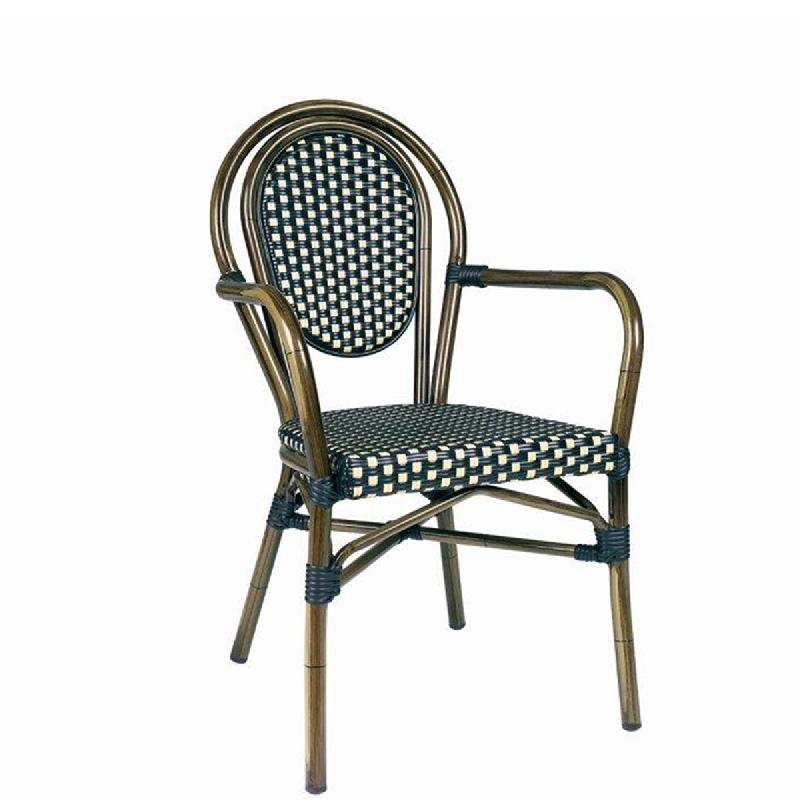 Fauteuil de terrasse BOULEVARD - tressage noir et crème, structure aluminium, empilable_0