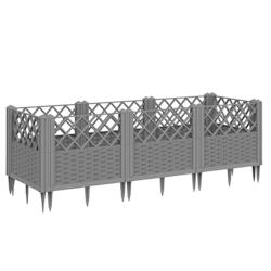 Helloshop26 - Jardinière bac lit surélevé plantes fleurs terrasse jardin avec piquets clair 123,5 x 43,5 x 43,5 cm PP gris 02_0038205 - 3000214130675_0