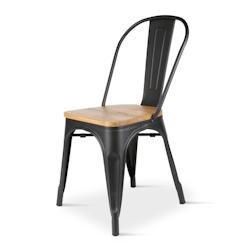 Kosmi - Chaise Noire en métal et Bois Clair Style Industriel Factory en métal Noir Mat et Assise en Bois Clair - noir 3760301690795_0