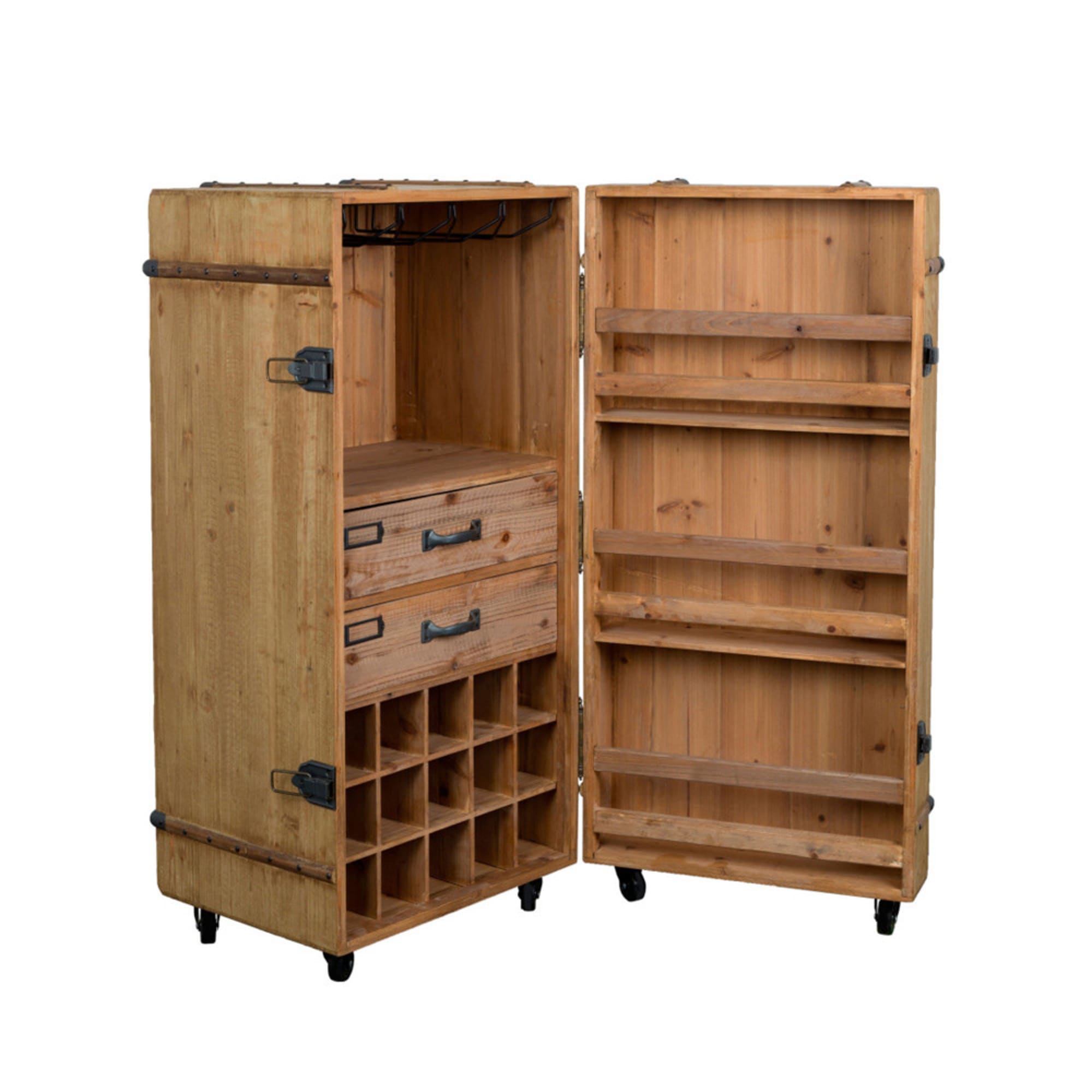 Lico - meuble bar à vin vintage naturel en bois massif et métal - Dutchbone - H109 x L50 x PR50_0
