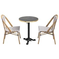 Oviala Business Ensemble table de terrasse marbre noir et 2 chaises - Oviala - noir aluminium 112221_0
