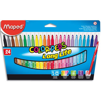 POCHETTE DE 24 FEUTRES DE COLORIAGE MAPED COLOR PEPS - POINTE MOYENNE - COLORIS ASSORTIS