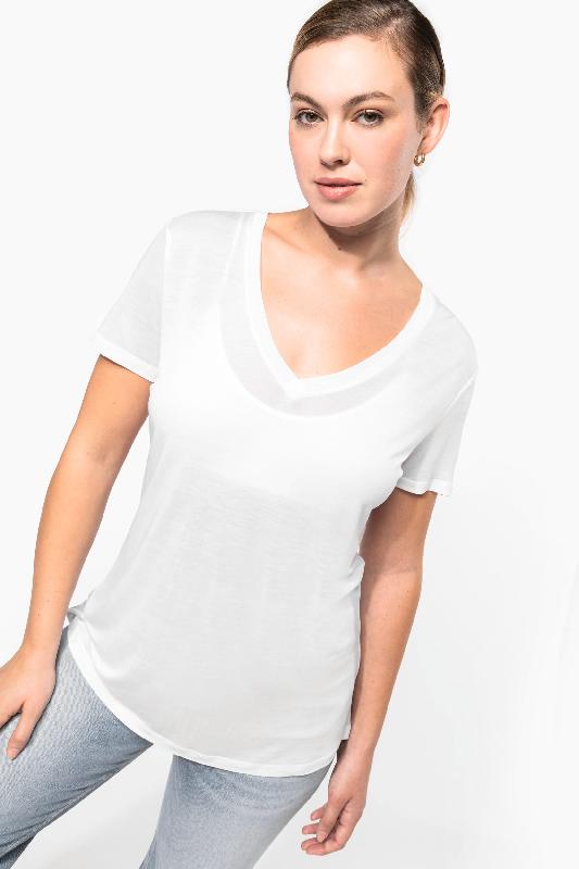 T-shirt Lyocell TENCEL col V manches courtes femme - 145 g - Réf: KNS323 - Marque Kariban_0
