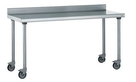 TABLE INOX ADOSSÉE SUR ROUES LONGUEUR 2200 MM