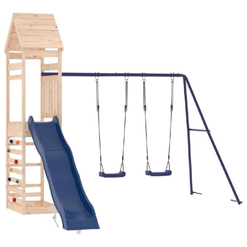 Aire de jeux d'extérieur en bois de pin massif - balançoires, toboggan, portiques robustes, jeux de jardin 316 x 363 x 264 cm - Réf : 02_0004943_0