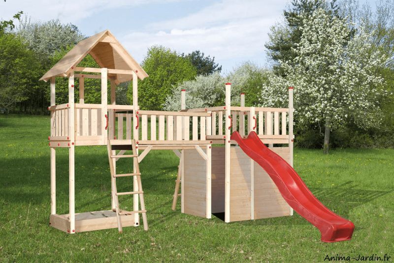 Structure pour aire de jeux complète - tour, bac à sable, maisonnette, toboggan - TABALUGA_0