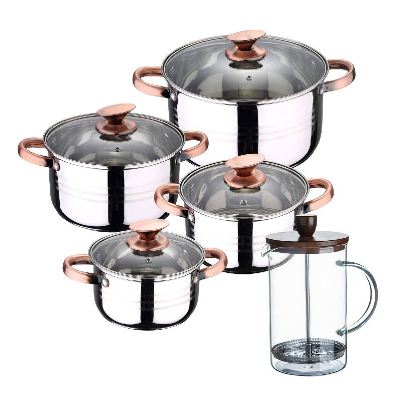 BERGNER - Batterie de Cuisine NONA 8 pcs 16/18/20/24cm en Acier Inoxydable Compatible Induction avec Cafetière à Piston en Borosilicate 15,8×10×18_0