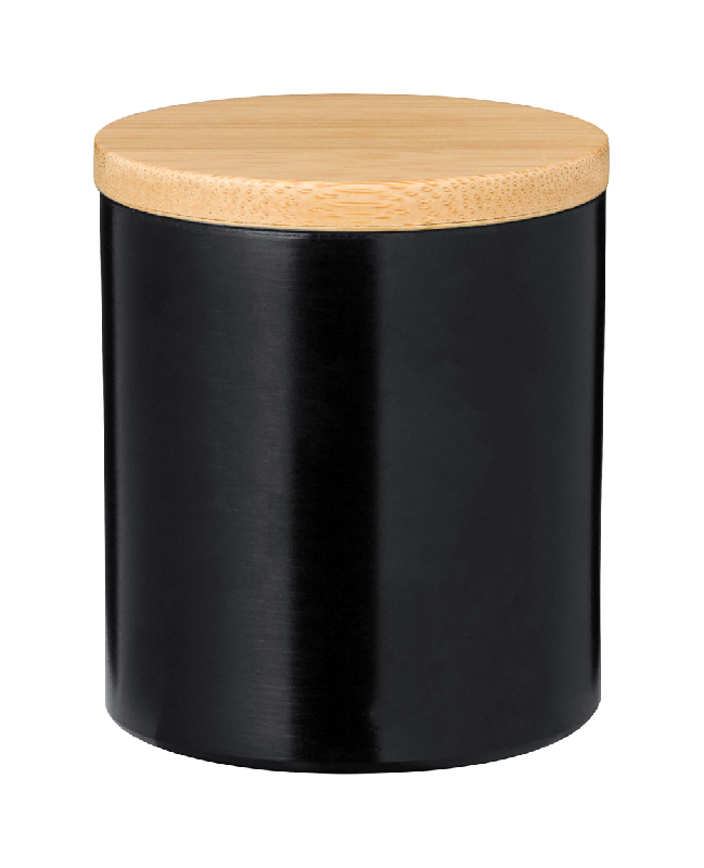 Bougie parfumée à la vanille - support aluminium - couvercle bambou - 230g - noir_0