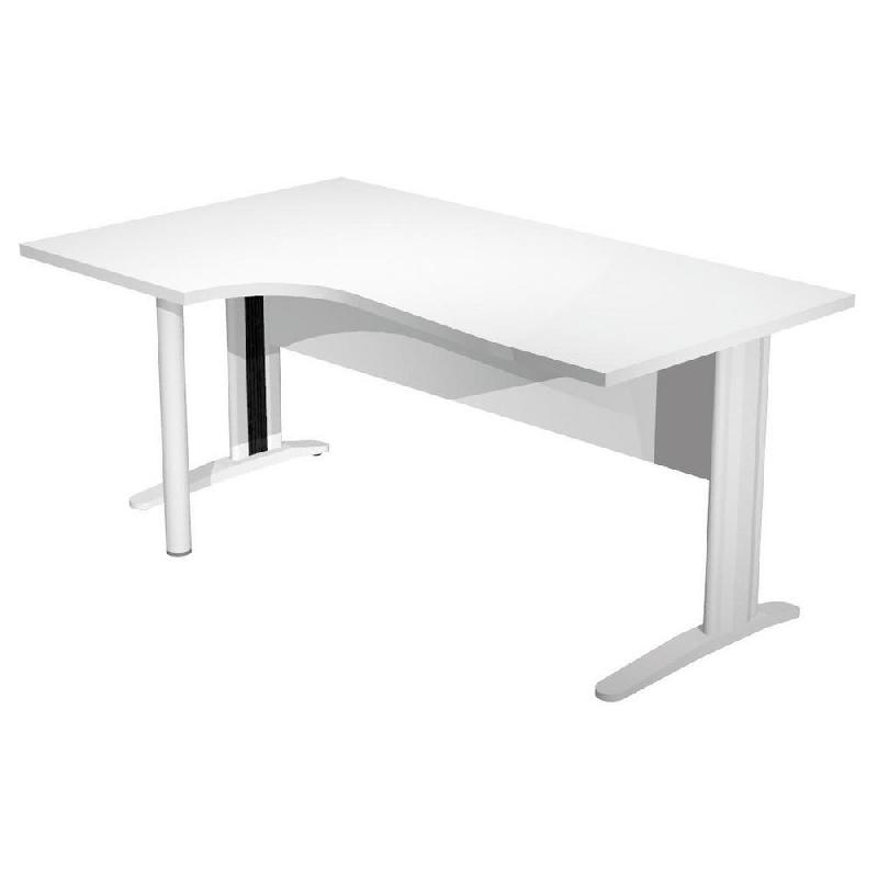 BUREAU COMPACT PRONTO METAL - RETOUR A GAUCHE L.160 X P.100 CM - PLATEAU BLANC - PIEDS L ALUMINIUM