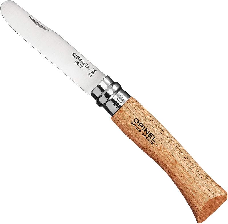 COUTEAU DE POCHE N°7 MANCHE EN BOIS DE HÊTRE - LAME INOX 8CM BOUT ROND (POUR ENFANT) - OPINEL - MON PREMIER OPINEL