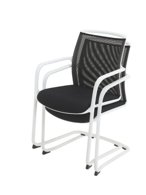 Fauteuil multi-usage WHITE - neuf - empilable - dossier en filet noir - structure en métal blanc_0