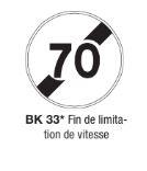 Panneau routier de signalisation BK33 - Fin de limitation de vitesse_0