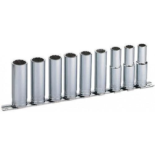 JEU DE 9 DOUILLES LONGUES 1/2'' SUR RACK DE RANGEMENT SLJ-9R - 12 À 21 MM SAM OUTILLAGE