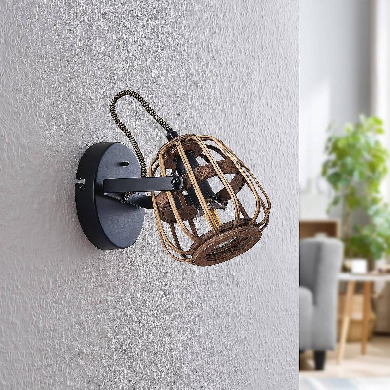 LINDBY SPOT POUR PLAFOND BOMINIO, 19 CM, 1 LAMPE, BOIS, ROTIN