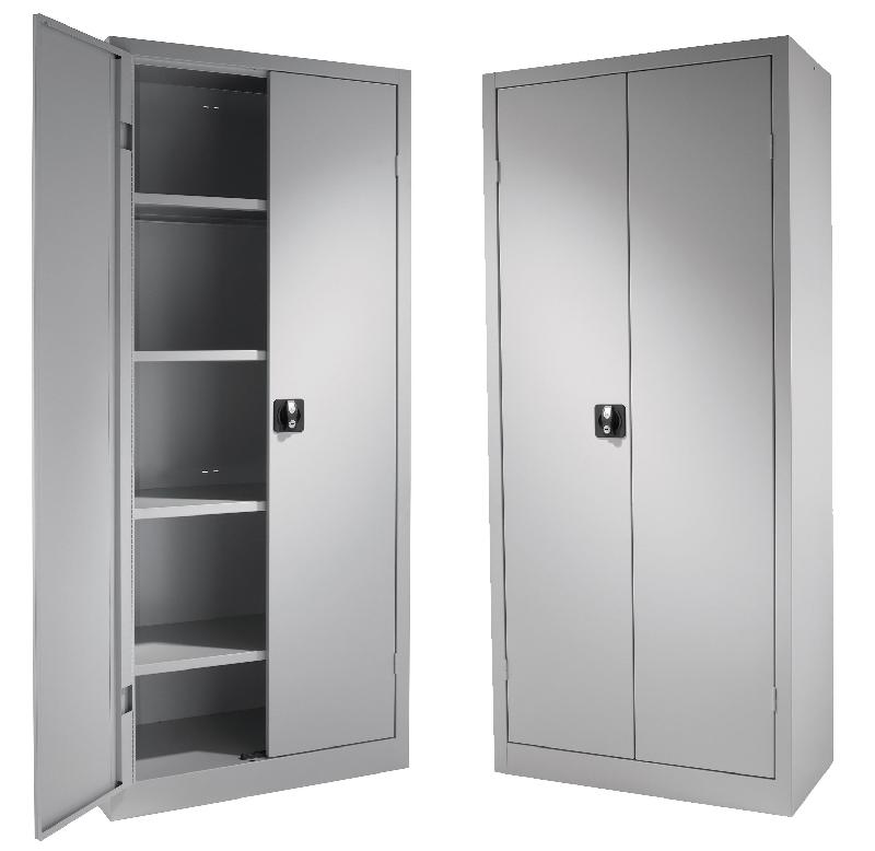 Lot de 2 armoires métalliques Jura - structure monobloc en acier - 5 niveaux de rangement avec serrure_0