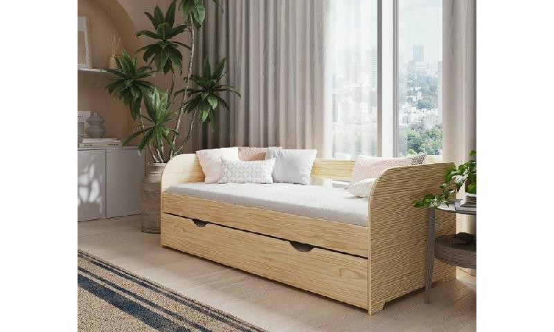 PACK LIT BANQUETTE GIGOGNE FLOCON + 2 MATELAS  BOIS NATUREL 80X190 CM/OPT:MATELAS ARNO LATEX