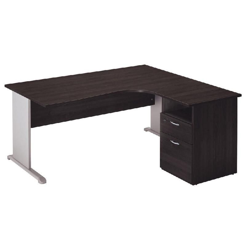 PACK PRONTO TENDANCE : 1 BUREAU COMPACT RETOUR À DROITE NOIR + 1 CAISSON HAUTEUR BUREAU NOIR