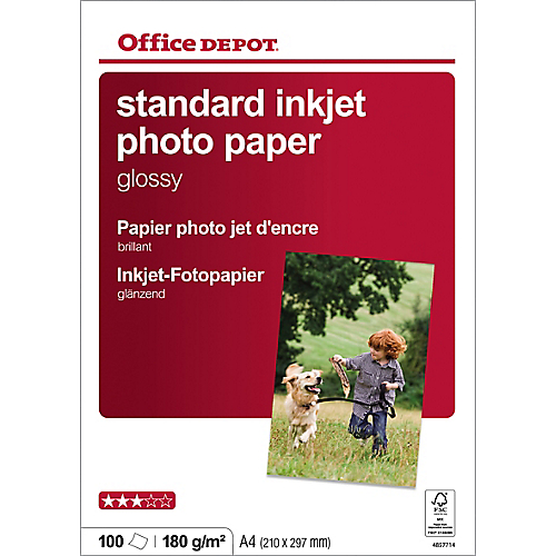 PAPIER PHOTO STANDARD BRILLANT BRILLANT BLANC OFFICE DEPOT A4 180 G/M² - 100 FEUILLES