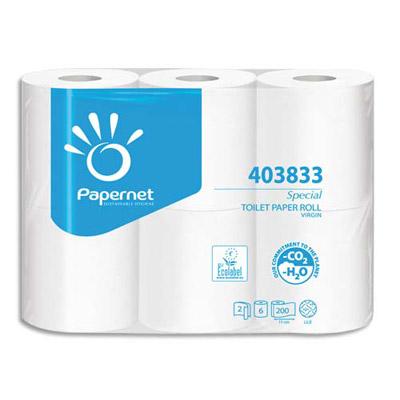 PAPIER TOILETTE PAPERNET - 2 PLIS - LOT DE 6 ROULEAUX DE 200 FEUILLES