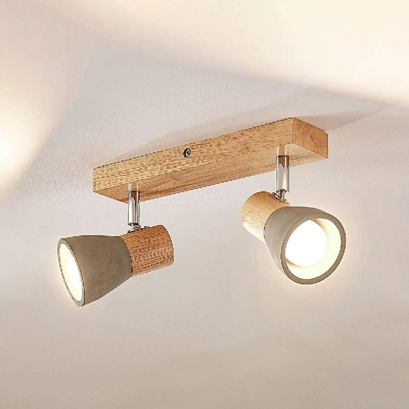 LINDBY SPOT FILIZ, 2 LAMPES, 27 CM, BOIS, BÉTON, E14