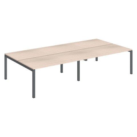 PÔLE 4 BUREAUX DROITS ARKO L 320 X P 168 CM PLATEAUX CHÊNE CLAIR PIÈTEMENT MÉTAL ANTHRACITE