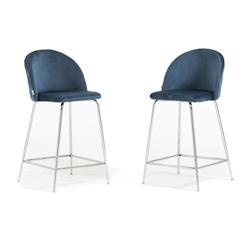 RATTATAN Lot de 2 tabourets de bar en velours avec pieds en métal,h.65cm,pour bar,restaurant et cuisine,design moderne et élégant–Sara XL–Bleu/_0