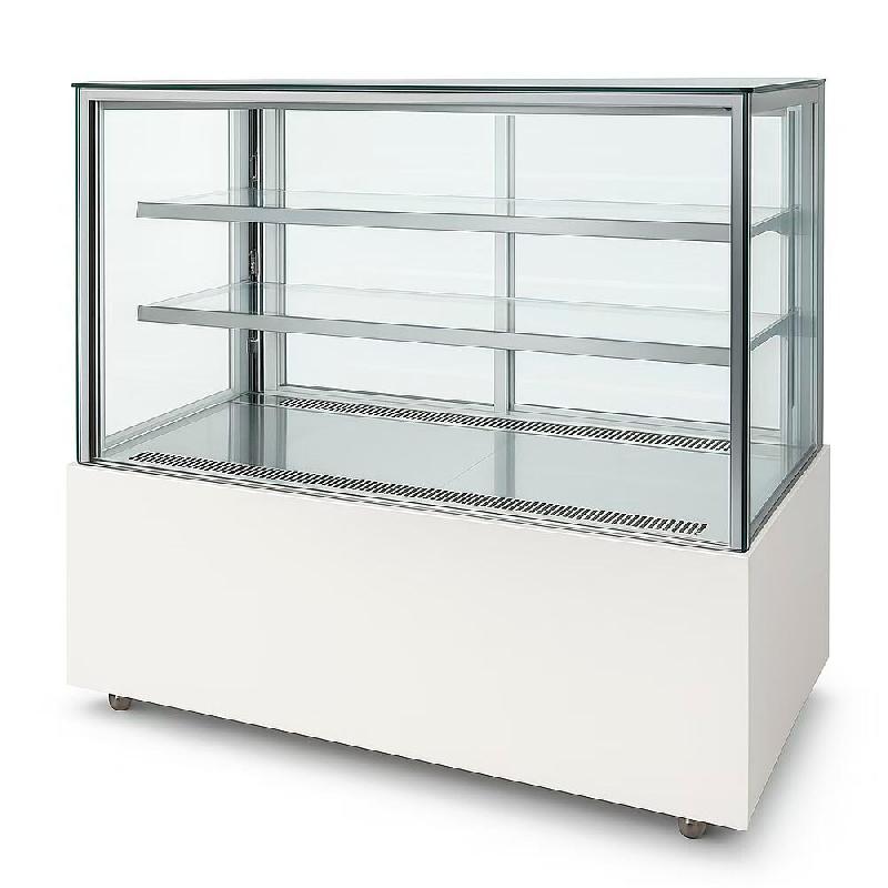 Romux® Vitrine Réfrigérée Pâtisserie Carrée sur Pied avec 2 Étagères Blanche 520 Litres Ventilée | Vitrine en Verre Droit - 8435811804042_0