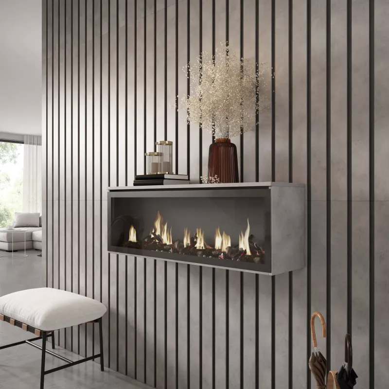 SKRAUT HOME - CHEMINéE éLECTRIQUE LED, ENCASTRABLE, EFFET FLAMME, 107X25X38CM, CHEMINéE éLECTRIQUE XXL, CIMENT