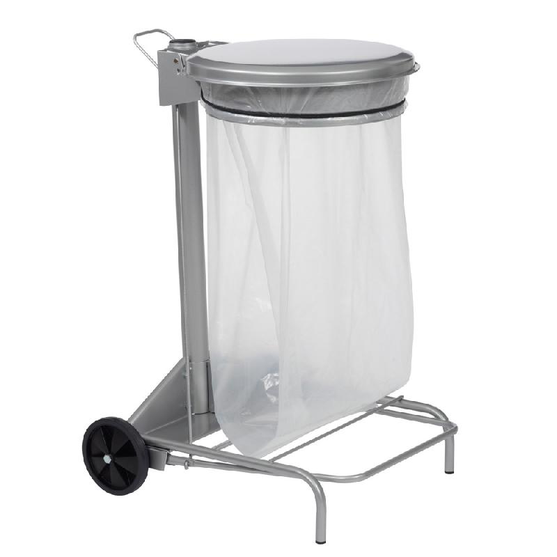 Support sac poubelle à roulettes Rossignol gris métal avec couvercle 50 L_0