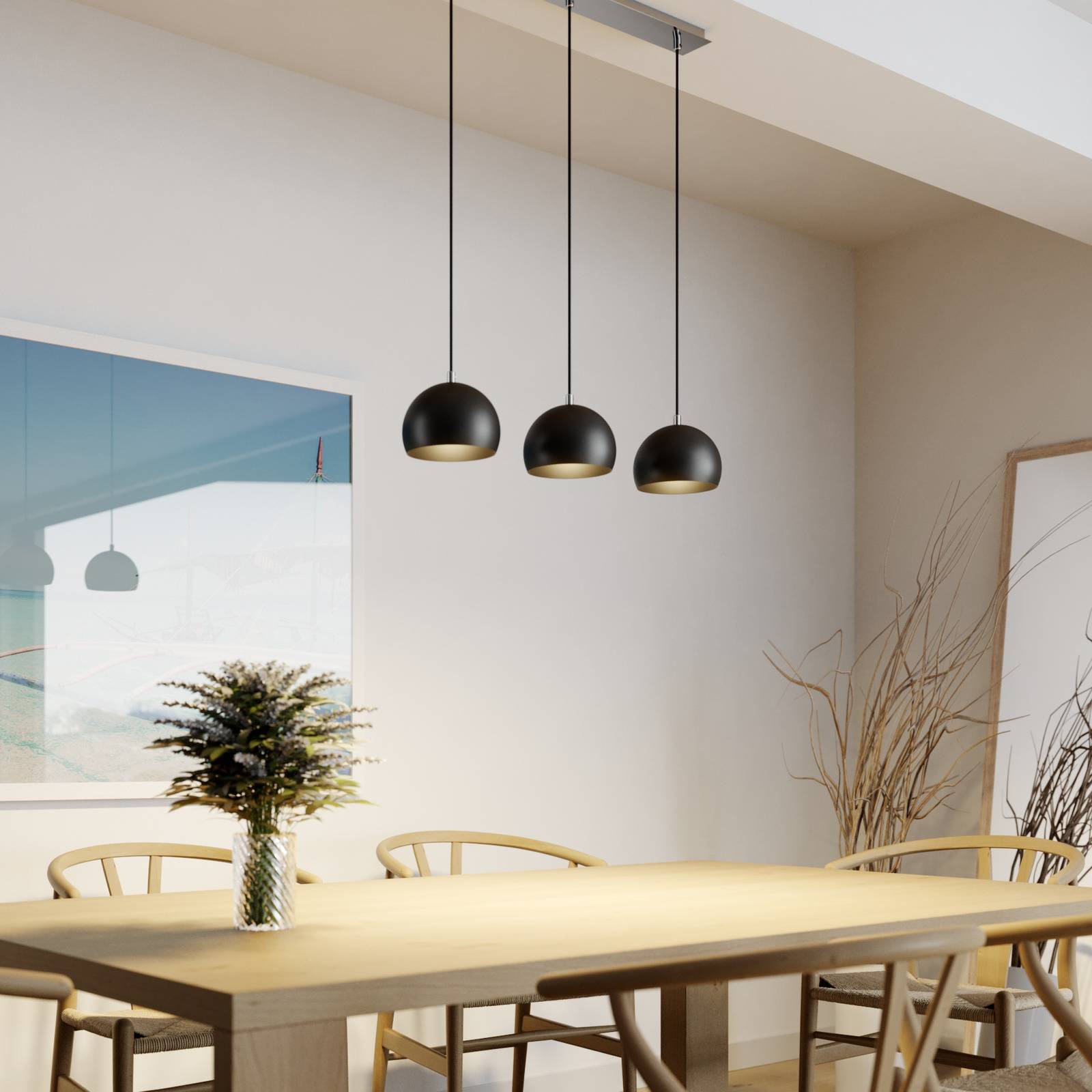 LUMINEX SUSPENSION COOL, À 3 LAMPES ALLONGÉE, NOIRE