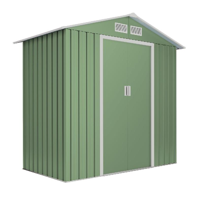 Wasabi - Abri de Jardin Métal 2,57m2 Visby Green – Porte coulissante double - Grilles de ventilation - Cabane extérieur - Cabanon rangement - vert_0