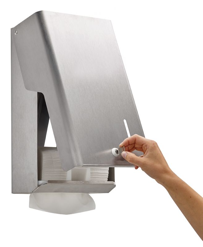 Distributeur essuie-mains 400 feuilles blanc - Réf. 53047 - Rossignol Professionnel - Inox brossé avec serrure_0