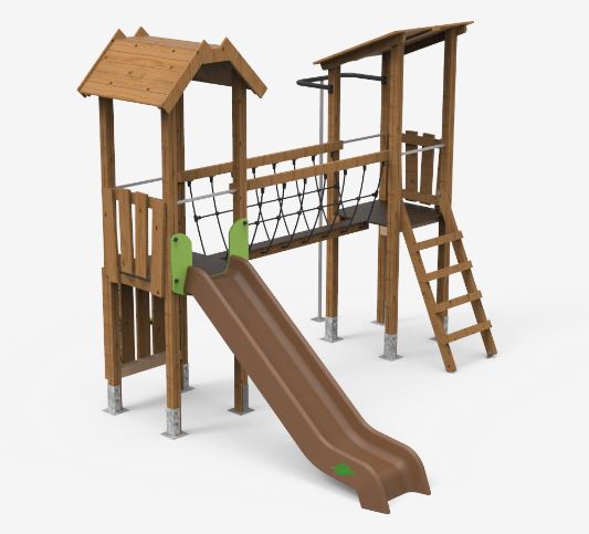 Aire de jeux LETO 2 - JLET02 en bois FSC avec toboggan en balle de riz et panneaux ECOPlay_0