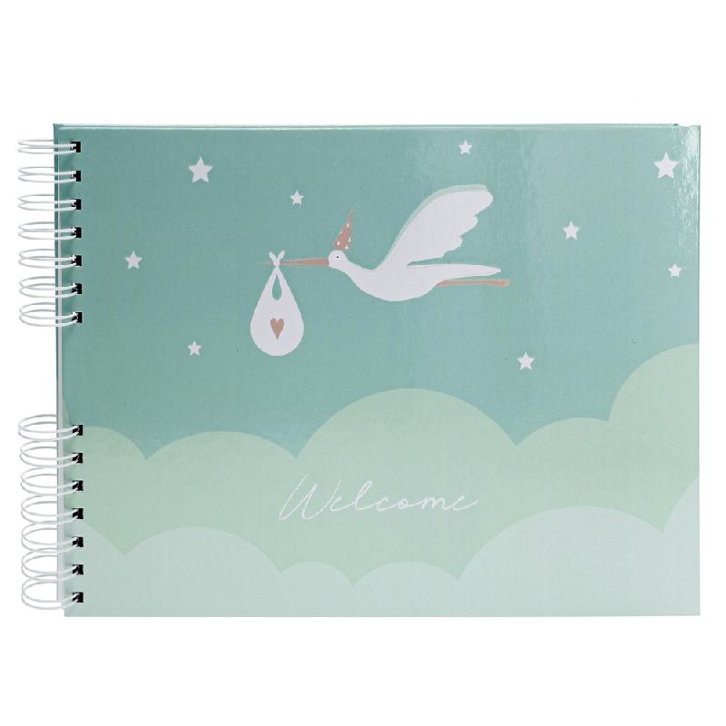 ALBUM PHOTO À SPIRALES 50 PAGES BLANCHES - FORMAT 32X22CM - CIGOGNE - BLEU