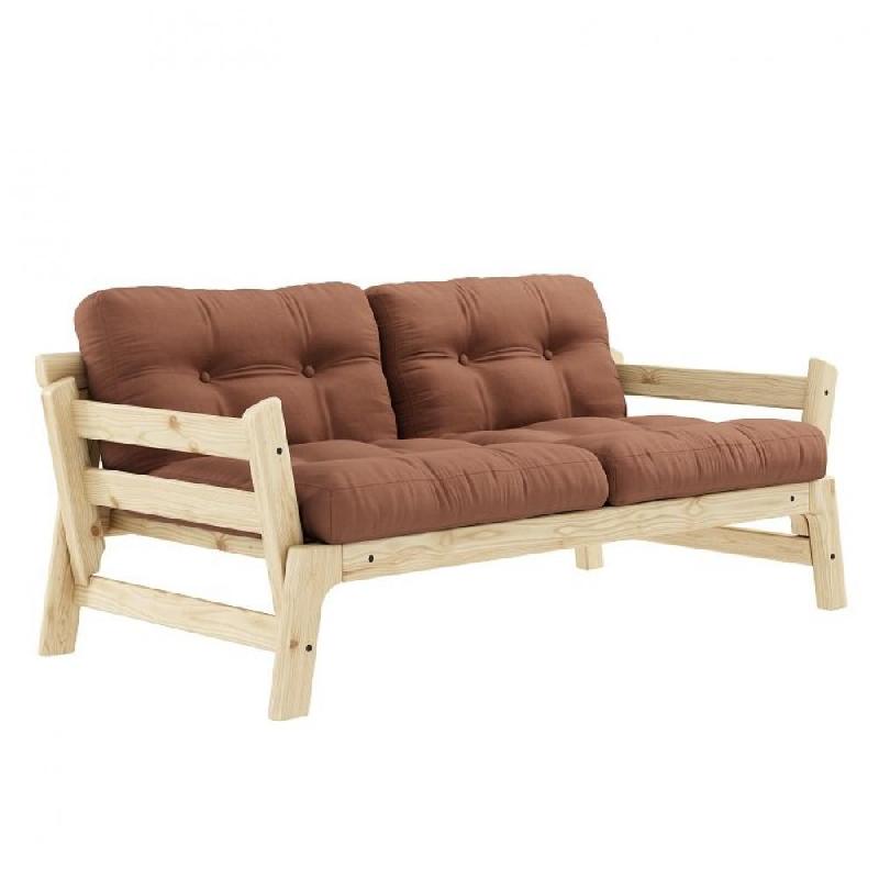 BANQUETTE CONVERTIBLE FUTON STEP PIN MASSIF COLORIS BRUN ARGILE COUCHAGE 70*200 CM._0