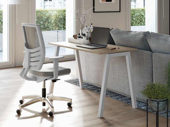 Bureau individuel Pop Ace plateau bois chêne clair pètement acier blanc_0