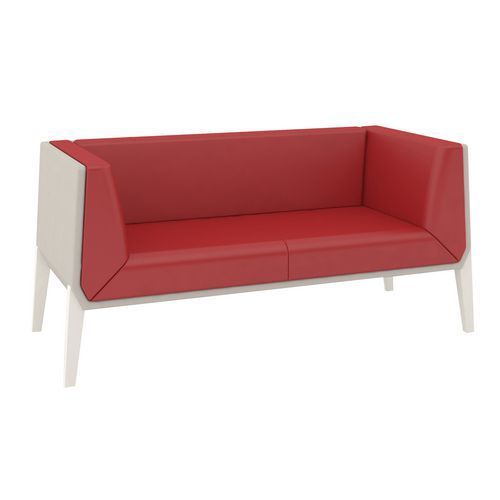 CANAPÉ ACCORD 2 PLACES PIED MÉTAL ENDUIT PVC ROUGE/COQUE GRIS