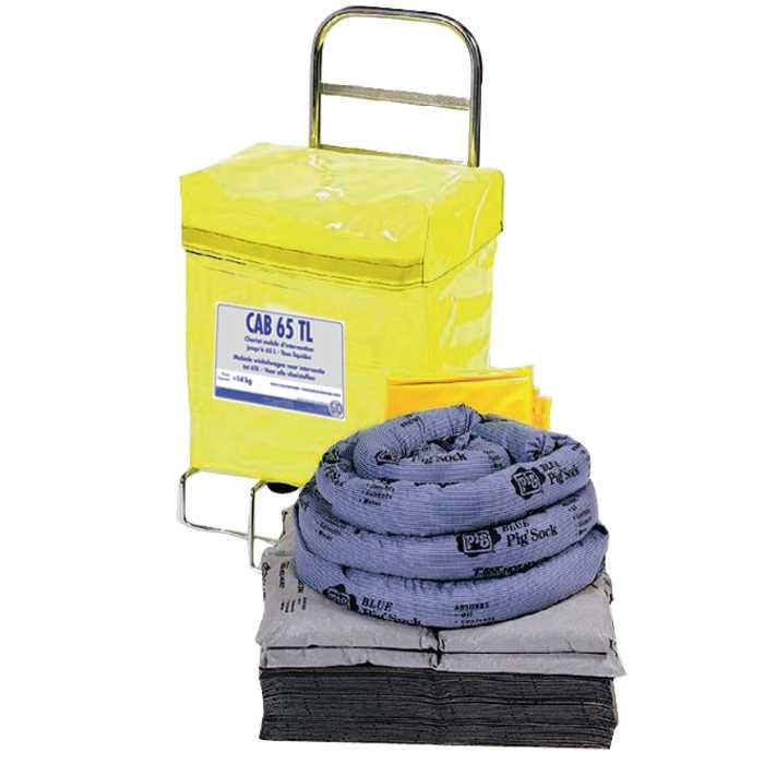 Chariot mobile d'intervention - 65L - tous liquides - kit anti-pollution avec sac en vinyle et chariot en acier zingué_0